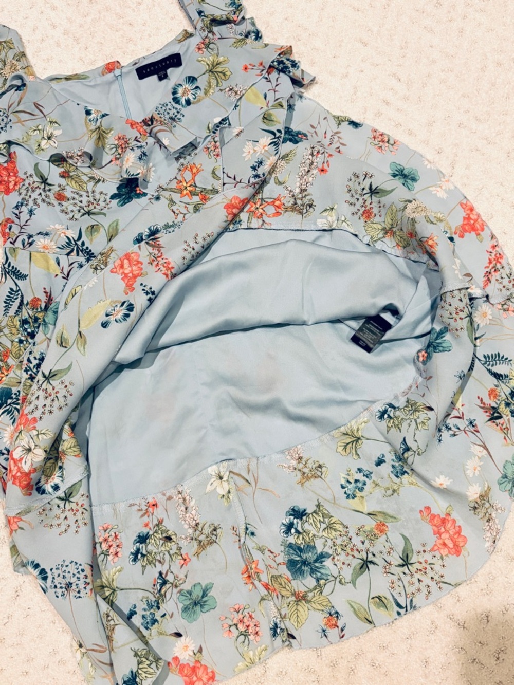 Sanctuary Light Blue Floral Ruffle Tiered Mini Dress Size S Romantic Cottage - Picture 12 of 15